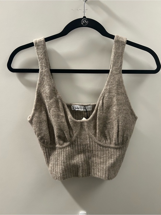 Zara Tops - Zara Taupe Ribbed Knit Crop Tank